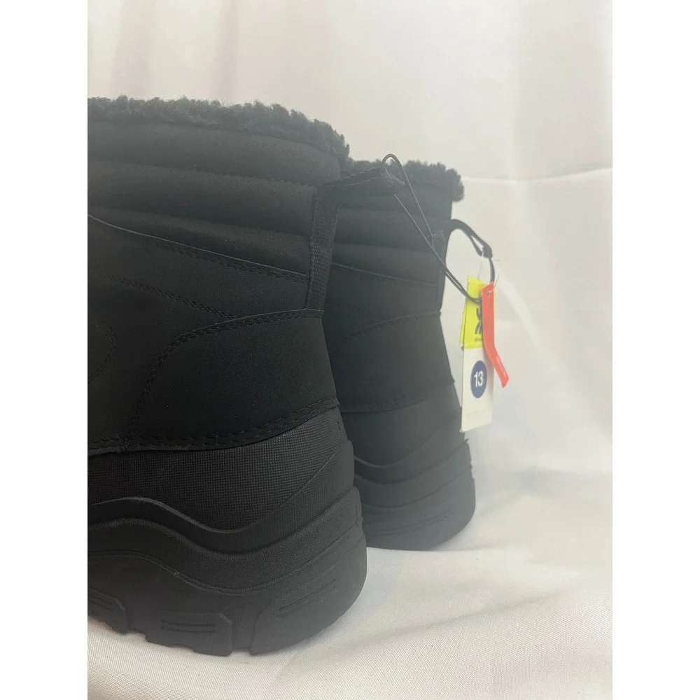 All in Motion Mens Sprout Snow Boots Black Faux Fur Lined Winter Lug Sole 13
